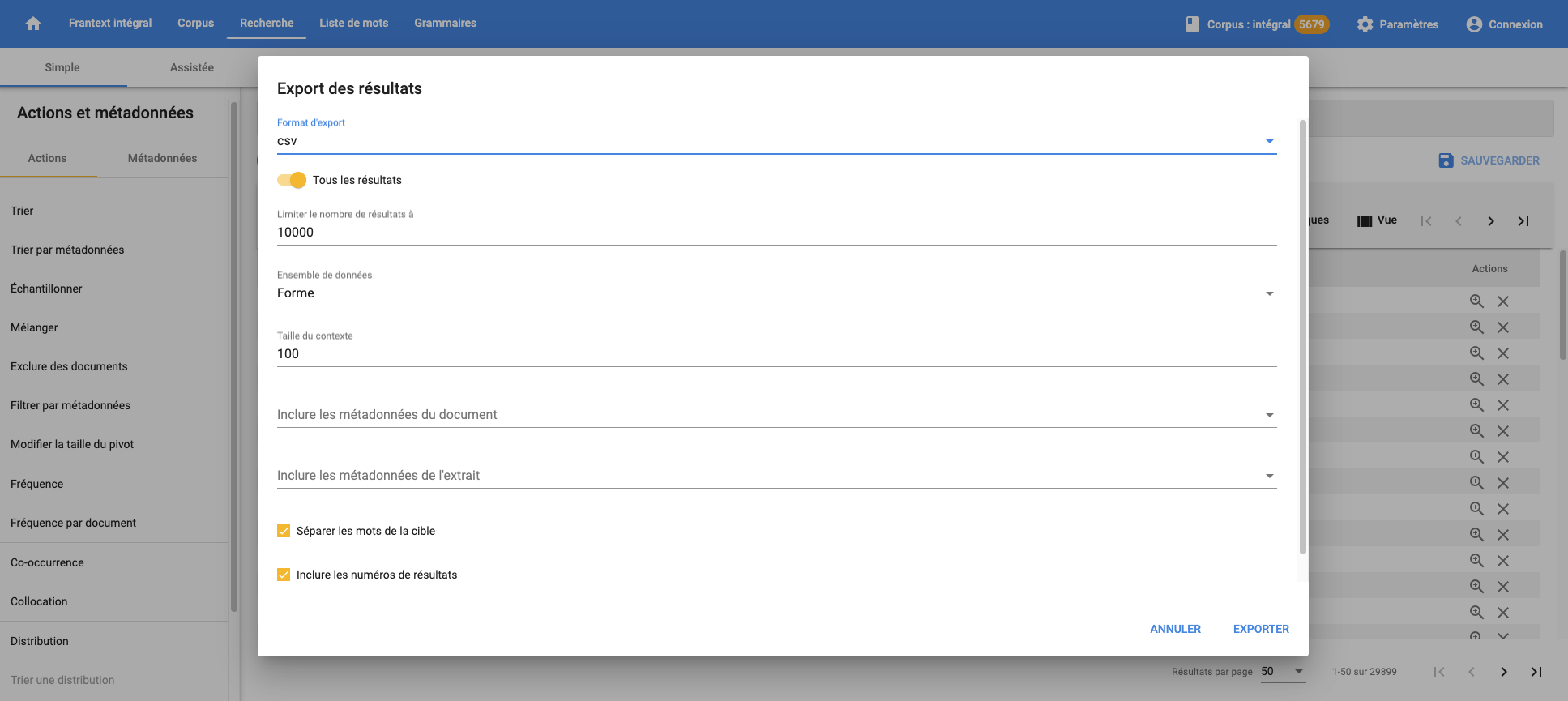 Export csv