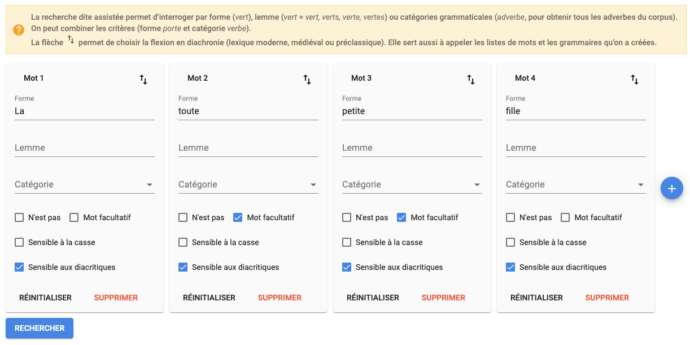 Recherche assistée avec mots optionnels