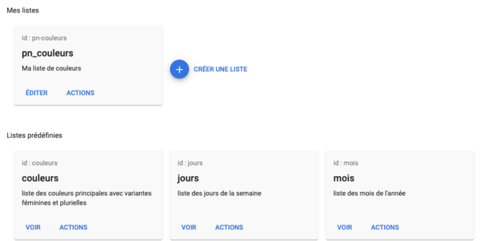 Liste personnelle et liste prédéfinie